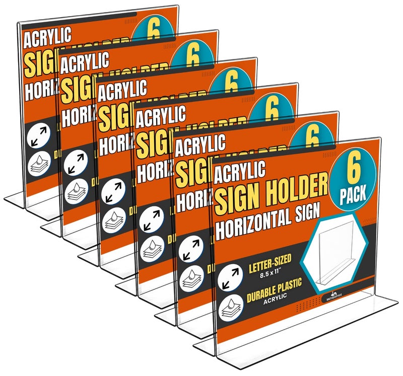 1InTheOffice Acrylic Stand-Up Horizontal Sign Holder 8.5x11 "6 Pack" - Image 1